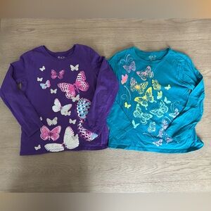 Place Purple and Teal Butterfly Long Sleeve Tees